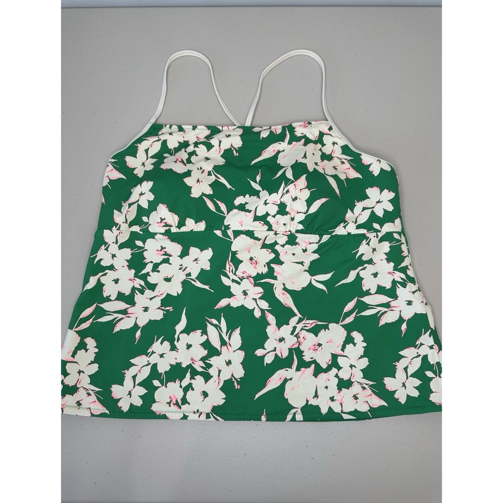 Lands End Tankini Top Size XL 18 Green White Floral Reversible‎